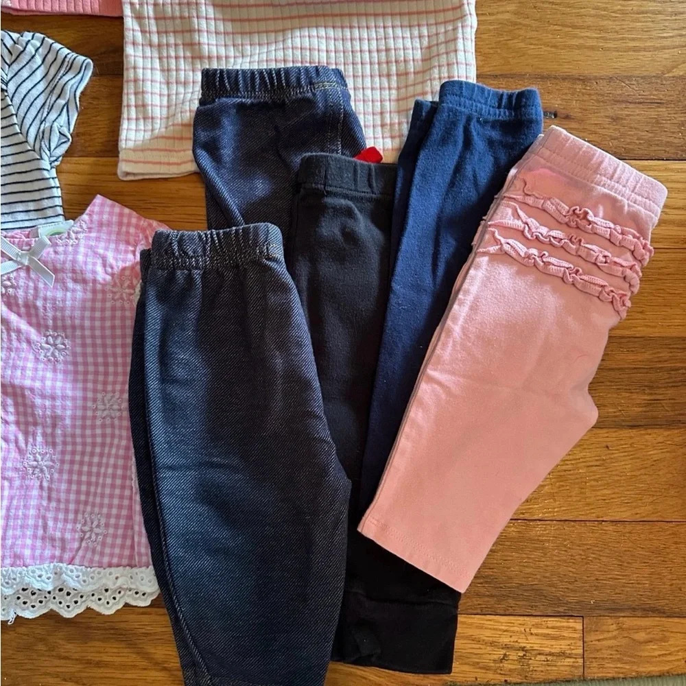 Baby girl short sleeve shirt and pants bundle, 3mo